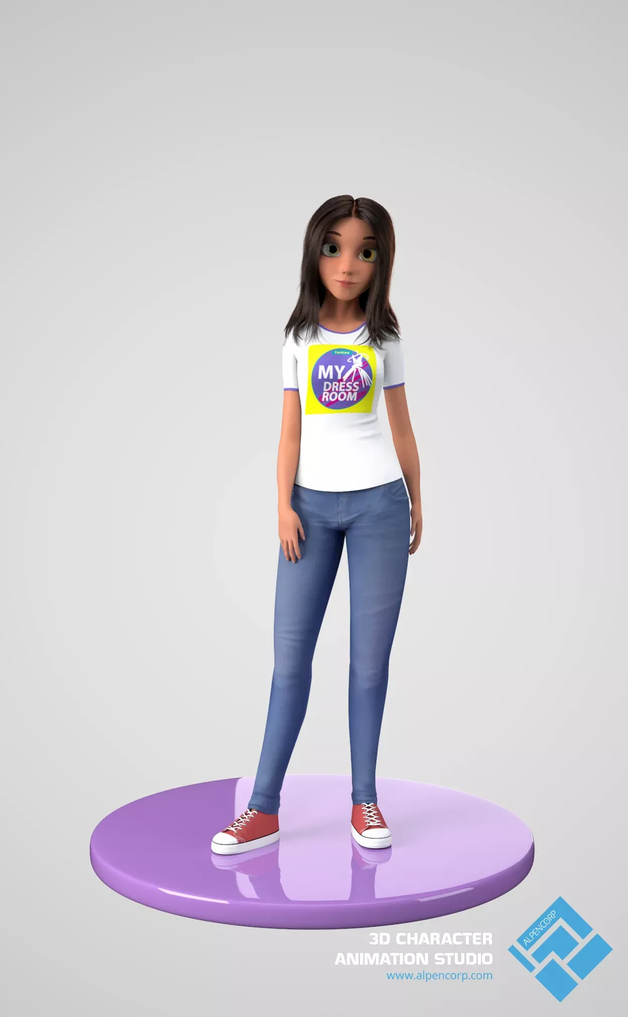 Le personnage 3D pour l'eShop, des cheveux longs et une peau foncée.