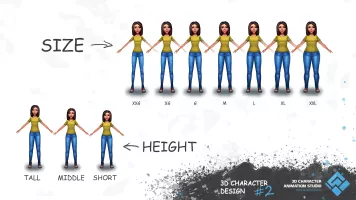 The concept 3D character for eShop height and size variations.